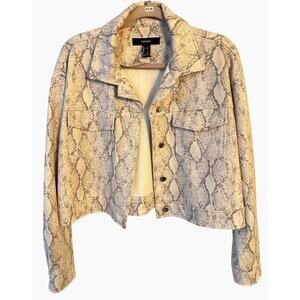 White & Gray Snakeskin Soft Crop Jacket - Size Large - Animal Print, Boho Jacket